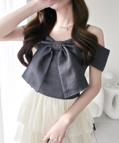 mily bilet（ミウィビレット）の「【mily bilet】一枚に大人可愛いを凝縮。リボンデザイントップス×チュールスカートドッキングキャミワンピース (ロング丈)（ワンピース・レディース・ピンク/アイボリー/チャコールグレー・LARGE/MEDIUM/SMALL/X-LARGE）」の18枚目の写真