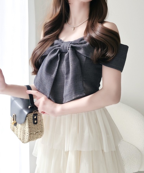 mily bilet（ミウィビレット）の「【mily bilet】一枚に大人可愛いを凝縮。リボンデザイントップス×チュールスカートドッキングキャミワンピース (ロング丈)（ワンピース・レディース・ピンク/アイボリー/チャコールグレー・LARGE/MEDIUM/SMALL/X-LARGE）」の15枚目の写真
