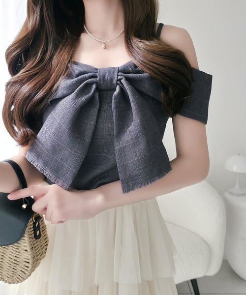 mily bilet（ミウィビレット）の「【mily bilet】一枚に大人可愛いを凝縮。リボンデザイントップス×チュールスカートドッキングキャミワンピース (ロング丈)（ワンピース・レディース・ピンク/アイボリー/チャコールグレー・LARGE/MEDIUM/SMALL/X-LARGE）」の17枚目の写真