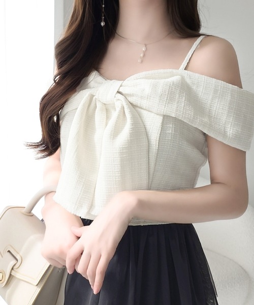 mily bilet（ミウィビレット）の「【mily bilet】一枚に大人可愛いを凝縮。リボンデザイントップス×チュールスカートドッキングキャミワンピース (ロング丈)（ワンピース・レディース・ピンク/アイボリー/チャコールグレー・LARGE/MEDIUM/SMALL/X-LARGE）」の9枚目の写真