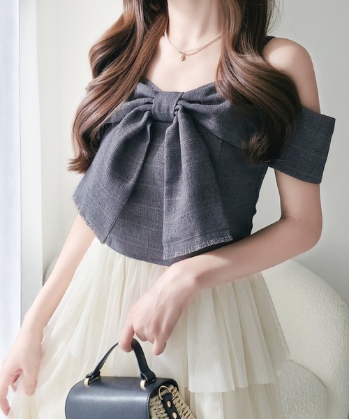 mily bilet（ミウィビレット）の「【mily bilet】一枚に大人可愛いを凝縮。リボンデザイントップス×チュールスカートドッキングキャミワンピース (ロング丈)（ワンピース・レディース・ピンク/アイボリー/チャコールグレー・LARGE/MEDIUM/SMALL/X-LARGE）」の14枚目の写真
