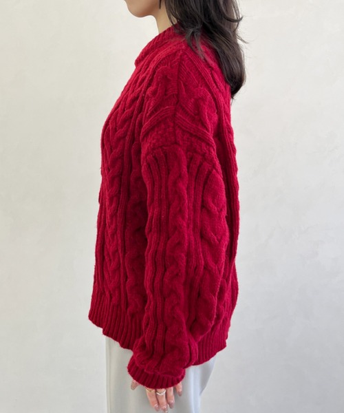 MISCH MASCH(ミッシュマッシュ)の「一部店舗限定 ケーブルデザインニットトップス(ニット/セーター・レディース・レッド・フリ-)」の4枚目の写真
