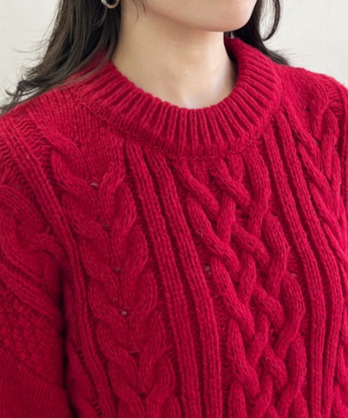 MISCH MASCH(ミッシュマッシュ)の「一部店舗限定 ケーブルデザインニットトップス(ニット/セーター・レディース・レッド・フリ-)」の7枚目の写真