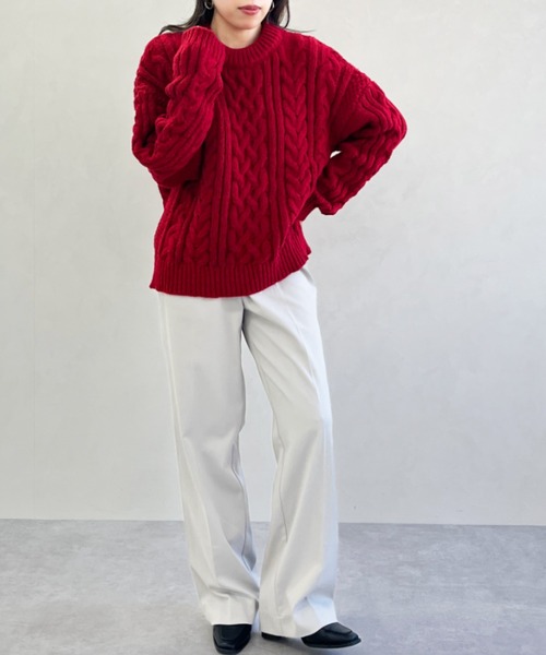 MISCH MASCH(ミッシュマッシュ)の「一部店舗限定 ケーブルデザインニットトップス(ニット/セーター・レディース・レッド・フリ-)」の10枚目の写真