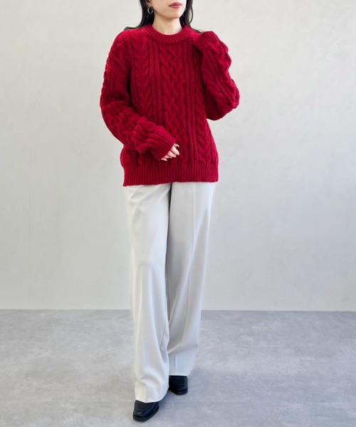 MISCH MASCH(ミッシュマッシュ)の「一部店舗限定 ケーブルデザインニットトップス(ニット/セーター・レディース・レッド・フリ-)」の11枚目の写真