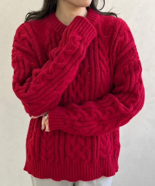 MISCH MASCH(ミッシュマッシュ)の「一部店舗限定 ケーブルデザインニットトップス(ニット/セーター・レディース・レッド・フリ-)」の3枚目の写真