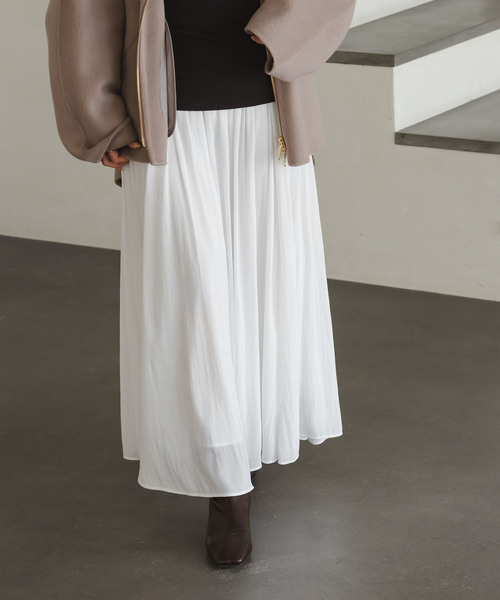 Noble（ノーブル）の「割線シフォンギャザースカート（スカート・レディース・ホワイト/チャコールグレー/サックスブルー・FREE）」の2枚目の写真