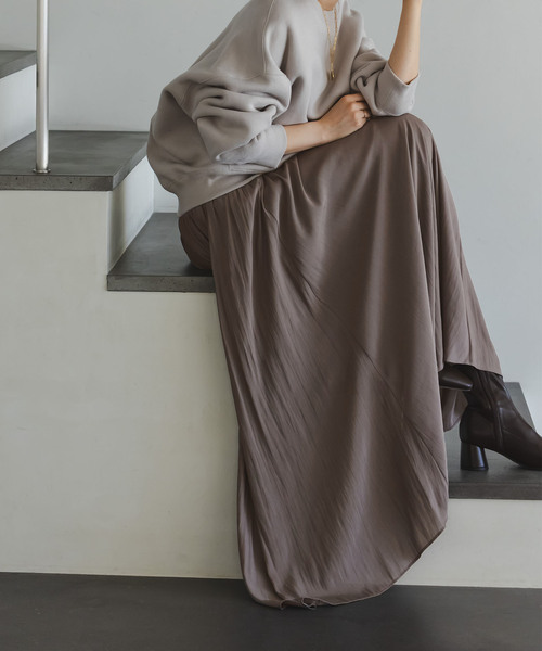 Noble（ノーブル）の「割線シフォンギャザースカート（スカート・レディース・ホワイト/チャコールグレー/サックスブルー・FREE）」の5枚目の写真