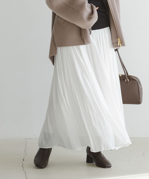 Noble（ノーブル）の「割線シフォンギャザースカート（スカート・レディース・ホワイト/チャコールグレー/サックスブルー・FREE）」の20枚目の写真