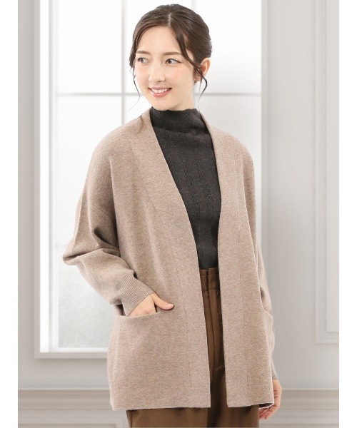 m.f.editorial（エムエフエディトリアル）の「【ストレッチ ウォッシャブル ニットアウター】トッパーニットコーディガン（カーディガン/ボレロ・レディース・ブラウン/ブラック・MEDIUM）」の2枚目の写真