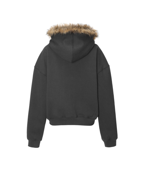 Lettering Fur Hood Zip-up (charcoal)（パーカー）｜KHAKIPOINT 