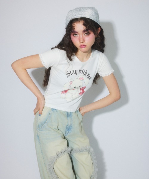 Candy Stripper（キャンディストリッパー）の「STAY WITH ME BABY Tシャツ（Tシャツ/カットソー・レディース・ピンク/オフホワイト/ブラック・FREE）」の6枚目の写真