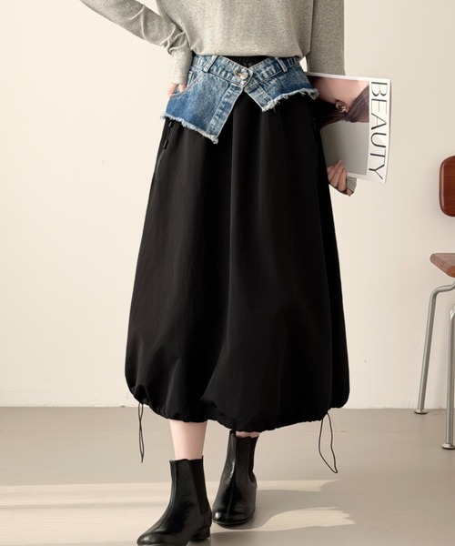 ABITOKYO(アビトーキョー)の「裾ドロストレイヤードデニムベルトスカート(スカート・レディース・カーキ/ブラック/ベージュ・FREE)」の10枚目の写真