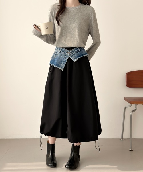 ABITOKYO(アビトーキョー)の「裾ドロストレイヤードデニムベルトスカート(スカート・レディース・カーキ/ブラック/ベージュ・FREE)」の12枚目の写真