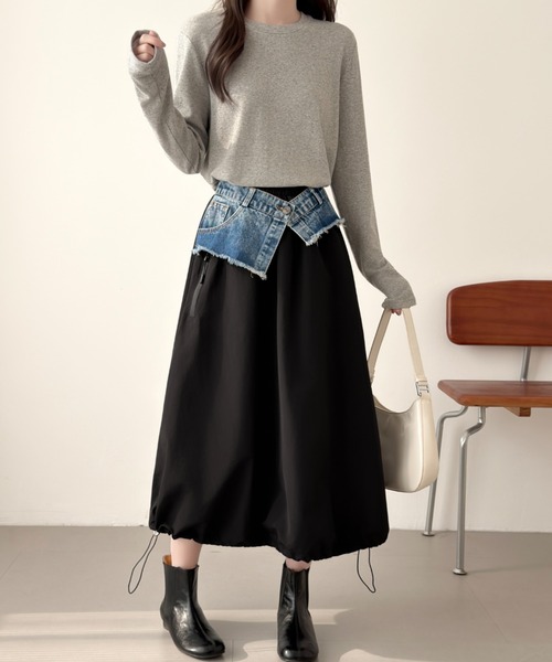 ABITOKYO(アビトーキョー)の「裾ドロストレイヤードデニムベルトスカート(スカート・レディース・カーキ/ブラック/ベージュ・FREE)」の13枚目の写真