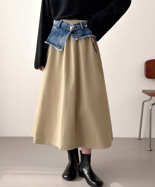 ABITOKYO(アビトーキョー)の「裾ドロストレイヤードデニムベルトスカート(スカート・レディース・カーキ/ブラック/ベージュ・FREE)」の15枚目の写真