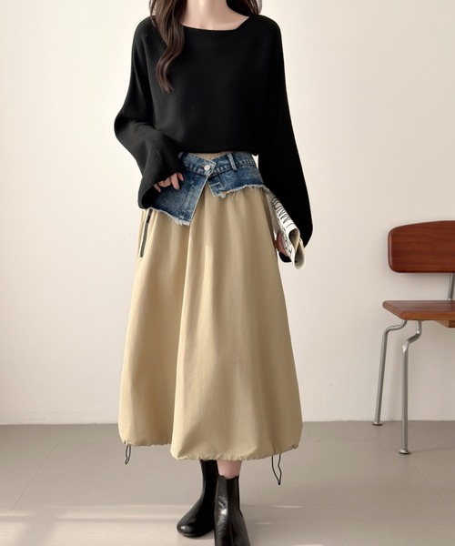 ABITOKYO(アビトーキョー)の「裾ドロストレイヤードデニムベルトスカート(スカート・レディース・カーキ/ブラック/ベージュ・FREE)」の16枚目の写真