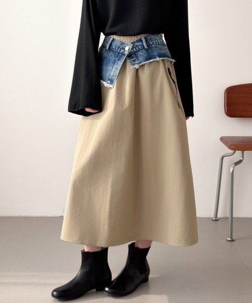 ABITOKYO(アビトーキョー)の「裾ドロストレイヤードデニムベルトスカート(スカート・レディース・カーキ/ブラック/ベージュ・FREE)」の17枚目の写真