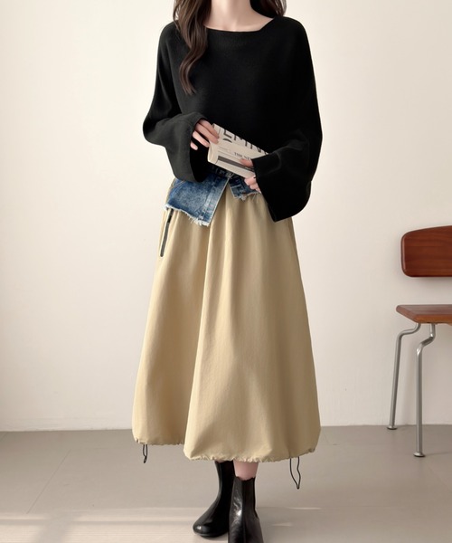 ABITOKYO(アビトーキョー)の「裾ドロストレイヤードデニムベルトスカート(スカート・レディース・カーキ/ブラック/ベージュ・FREE)」の18枚目の写真