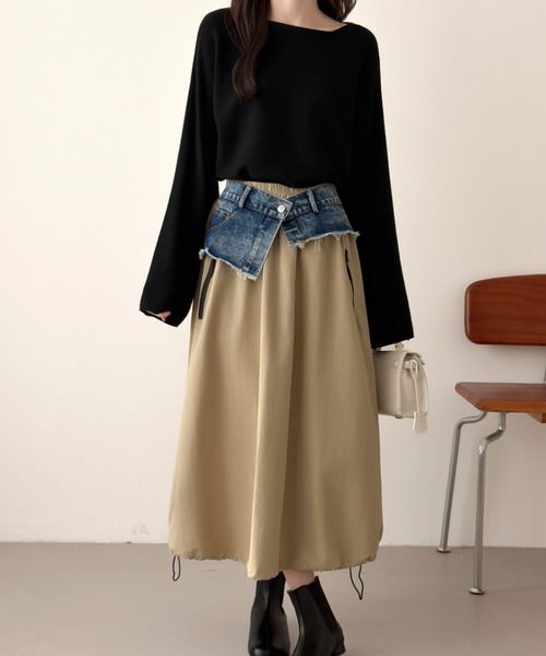 ABITOKYO(アビトーキョー)の「裾ドロストレイヤードデニムベルトスカート(スカート・レディース・カーキ/ブラック/ベージュ・FREE)」の19枚目の写真