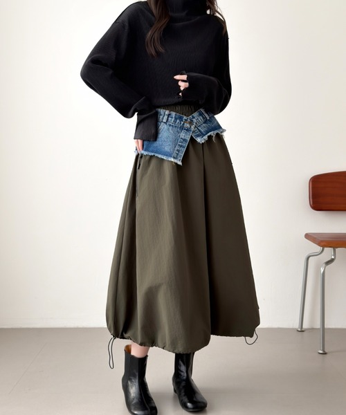 ABITOKYO(アビトーキョー)の「裾ドロストレイヤードデニムベルトスカート(スカート・レディース・カーキ/ブラック/ベージュ・FREE)」の22枚目の写真