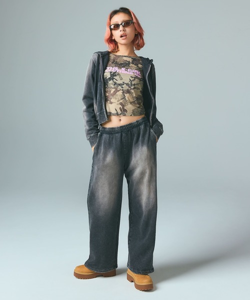 X-girl(エックスガール)の「FACE LABEL WASHED SWEATPANTS(スウェットパンツ・レディース・ブラック/ライトブルー/ピンク・S/M)」の5枚目の写真
