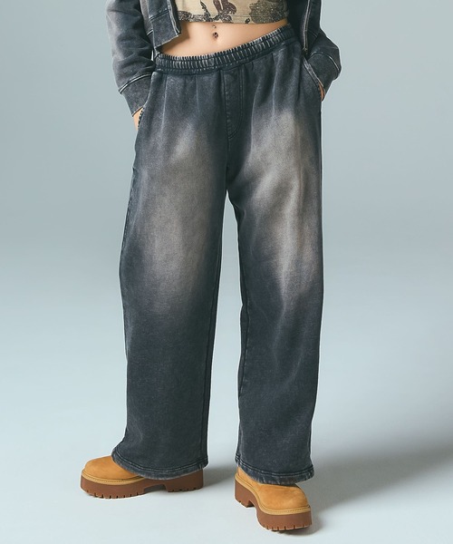 X-girl(エックスガール)の「FACE LABEL WASHED SWEATPANTS(スウェットパンツ・レディース・ブラック/ライトブルー/ピンク・S/M)」の4枚目の写真