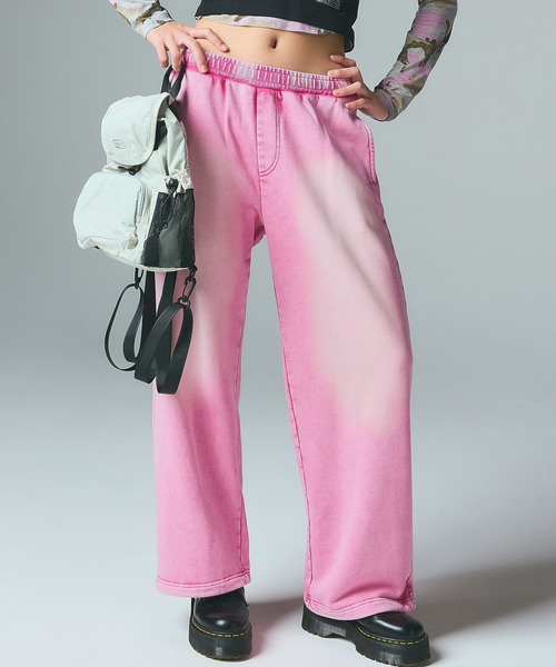 X-girl(エックスガール)の「FACE LABEL WASHED SWEATPANTS(スウェットパンツ・レディース・ブラック/ライトブルー/ピンク・S/M)」の6枚目の写真