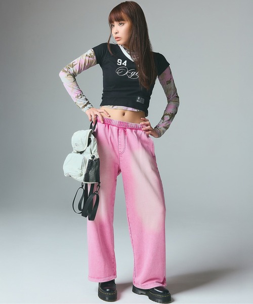 X-girl(エックスガール)の「FACE LABEL WASHED SWEATPANTS(スウェットパンツ・レディース・ブラック/ライトブルー/ピンク・S/M)」の7枚目の写真