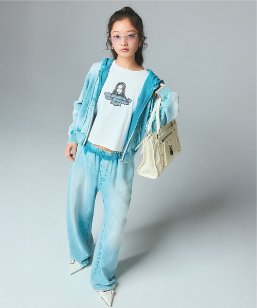 X-girl(エックスガール)の「FACE LABEL WASHED SWEATPANTS(スウェットパンツ・レディース・ブラック/ライトブルー/ピンク・S/M)」の11枚目の写真