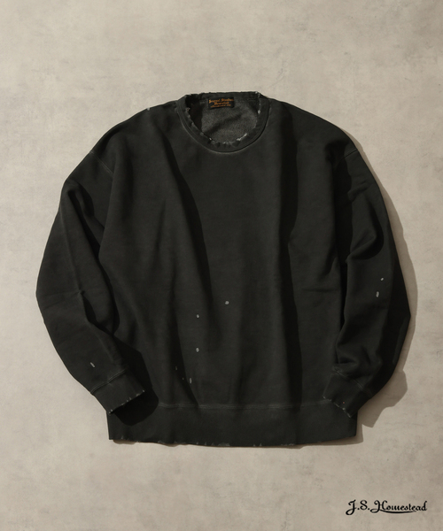 JS stead パシフィックウラケダメージ スウェット（ブラック） J.S.Homestead / パシフィック 裏毛 ダメージ スウェット（Tシャツ