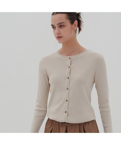 ACUD(アクド)の「Round Neck Ribbed Cardigan _Beige(カーディガン/ボレロ・レディース・ベージュ・FREE)」の1枚目の写真