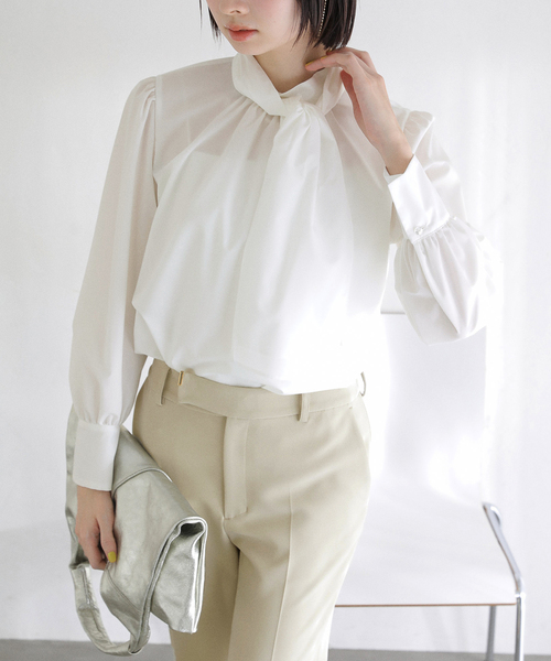 La TOTALITE(ラトータリテ)の「【洗える】ボータイ2WAYブラウス(シャツ/ブラウス・レディース・ネイビー/ホワイト・FREE)」の1枚目の写真