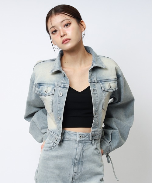 SPIRALGIRL（スパイラルガール）の「レースアップデニムショートジャケット（デニムジャケット・レディース・ブルー/ブラック・FREE）」の6枚目の写真