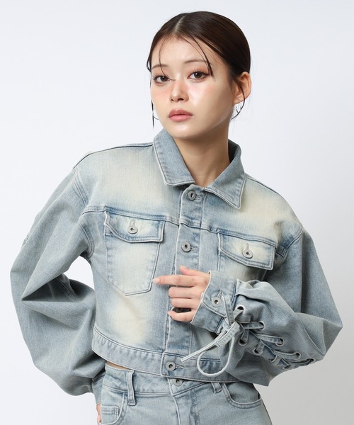 SPIRALGIRL（スパイラルガール）の「レースアップデニムショートジャケット（デニムジャケット・レディース・ブルー/ブラック・FREE）」の8枚目の写真