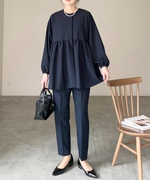 She's Closet（シーズクローゼット）の「ペプラムノーカラージャケット センタープレス テーパードパンツ スーツセットアップ（スーツセット）」