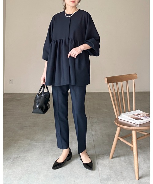 セール】ペプラムノーカラージャケット センタープレス テーパード