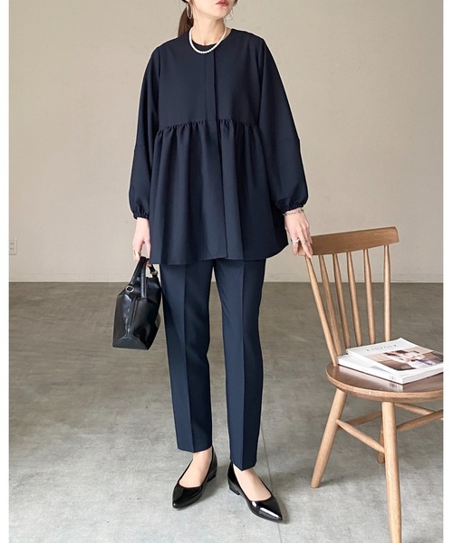 セール】ペプラムノーカラージャケット センタープレス テーパード