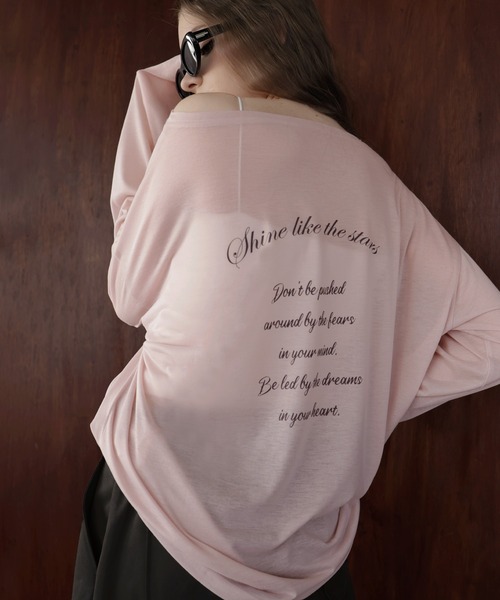 Mili affinity(ミリアフィニティー)の「バックプリント2WAYワンショルシアーTシャツ(Tシャツ/カットソー・レディース・ベージュ/ピンク/ブラック/オフホワイト/グレー・FREE)」の5枚目の写真