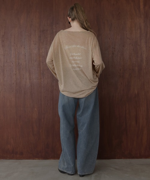 Mili affinity(ミリアフィニティー)の「バックプリント2WAYワンショルシアーTシャツ(Tシャツ/カットソー・レディース・ベージュ/ピンク/ブラック/オフホワイト/グレー・FREE)」の8枚目の写真