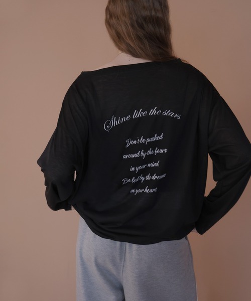 Mili affinity(ミリアフィニティー)の「バックプリント2WAYワンショルシアーTシャツ(Tシャツ/カットソー・レディース・ベージュ/ピンク/ブラック/オフホワイト/グレー・FREE)」の18枚目の写真