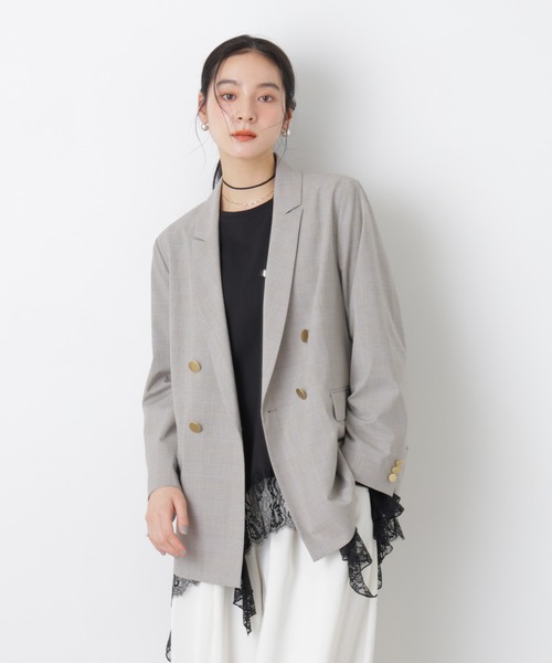 NANO universe（ナノユニバース）の「トロストレッチダブルジャケット(セットアップ可)（テーラードジャケット・レディース・その他1/ダークネイビー・M/S）」の2枚目の写真