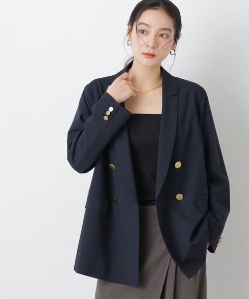 NANO universe（ナノユニバース）の「トロストレッチダブルジャケット(セットアップ可)（テーラードジャケット・レディース・その他1/ダークネイビー・M/S）」の3枚目の写真