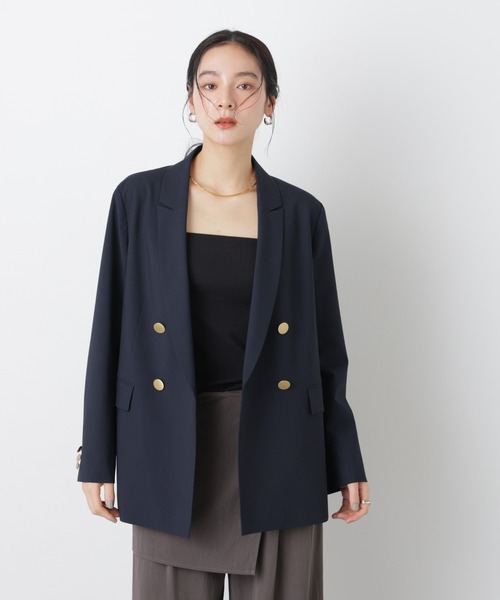 NANO universe（ナノユニバース）の「トロストレッチダブルジャケット(セットアップ可)（テーラードジャケット・レディース・その他1/ダークネイビー・M/S）」の4枚目の写真