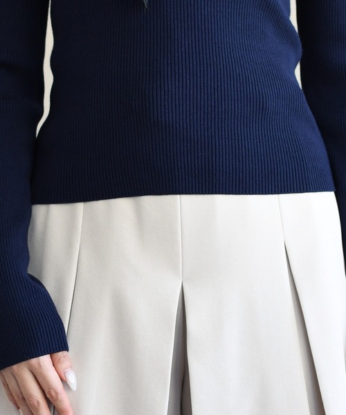 31 Sons de mode(トランテアン ソン ドゥ モード)の「2026春夏新作 スカーフ付きスクエアニット(ニット/セーター・レディース・ネイビー/オフホワイト/ブルー・フリ-)」の18枚目の写真