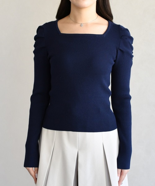 31 Sons de mode(トランテアン ソン ドゥ モード)の「2026春夏新作 スカーフ付きスクエアニット(ニット/セーター・レディース・ネイビー/オフホワイト/ブルー・フリ-)」の19枚目の写真