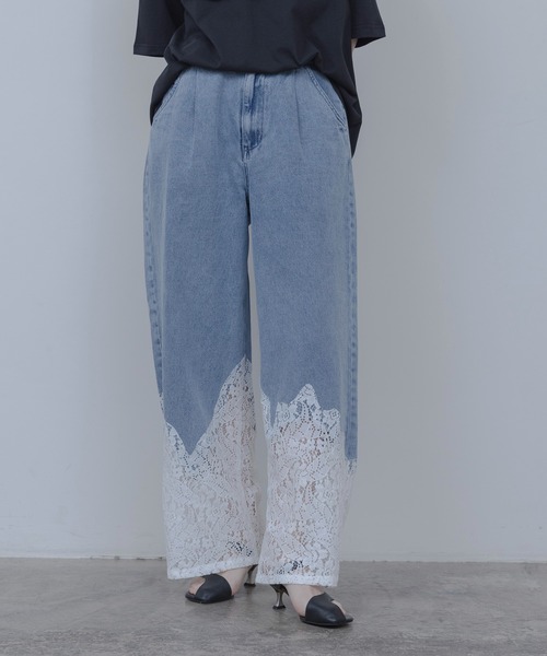 ウェーブレースデザインデニムパンツ