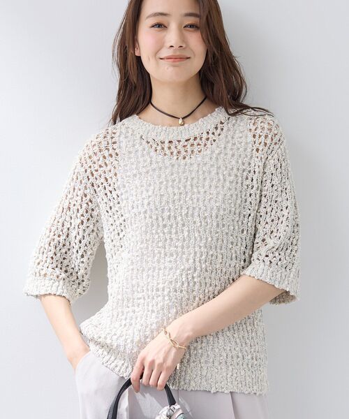 INDIVI（インディヴィ）の「【洗える／ラメ混／5分袖】イタリア糸ファンシーヤーンニット（ニット/セーター・レディース・ベージュ系その他7/ライトグレー系3/ブルー系8・38/13/15 /05）」の5枚目の写真