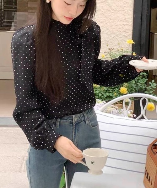 Per sist ence（パーシエンス）の「ドットリボンハイネックブラウス（シャツ/ブラウス・レディース・ブラック/ホワイト・MEDIUM/LARGE/SMALL）」の12枚目の写真