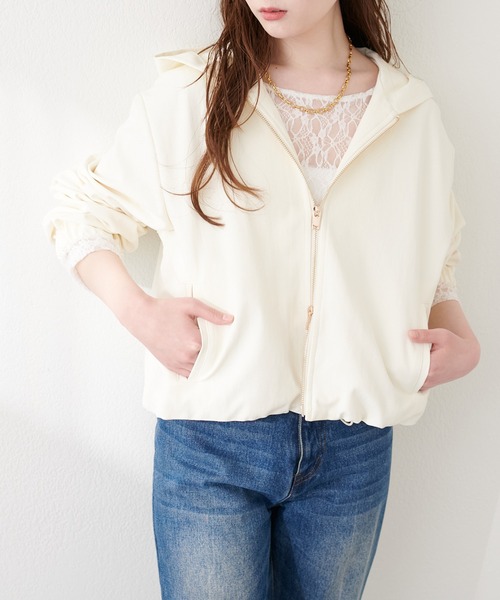 natural couture(ナチュラルクチュール)の「フード付きショート丈ブルゾン(ブルゾン・レディース・ブラウン/アイボリー/カーキ/スミクロ・FREE)」の1枚目の写真